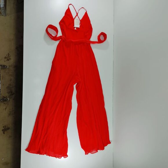 Beyond Words Red Jumpsuit Pleated Wide Leg Spaghetti Strap XS - Picture 2 of 10